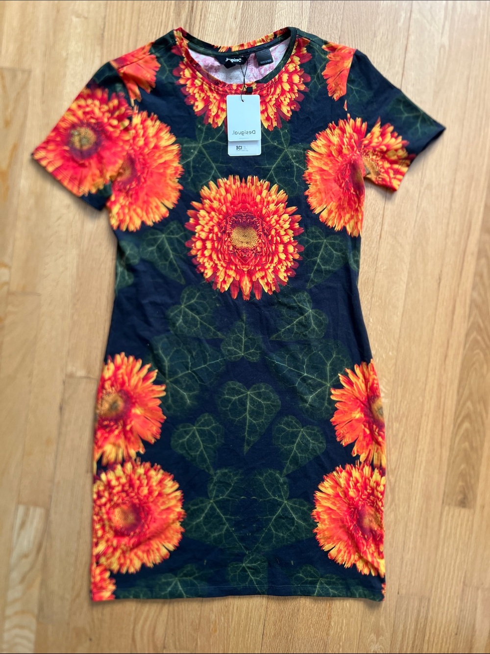 Desigual Black Dress with Vibrant Orange Floral Design U.S size S